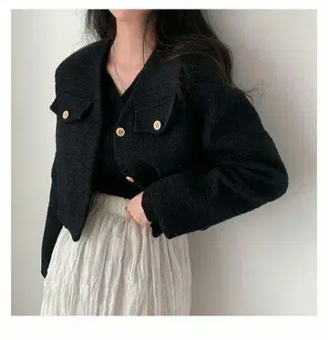 V넥 골드 버튼 트위드 자켓