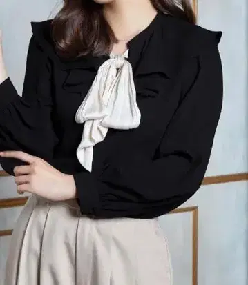 새상품급 Her lip to 긴팔 블라우스 프릴 리본 블랙 S 사이즈