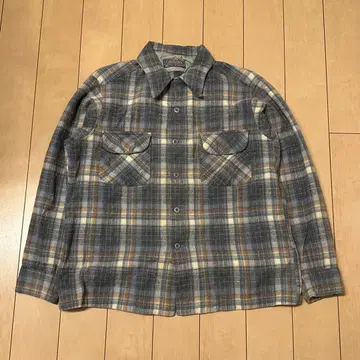 70s Pendleton 블루 계열 체크 플란넬 셔츠 USA M 상당
