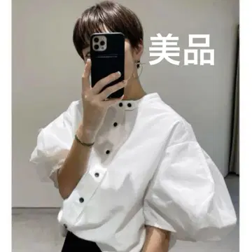 새상품급 MACHATT 퍼프 슬리브 W 버튼 블라우스 화이트