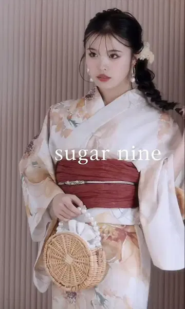 꽃무늬 유카타 오비 세트 (화이트, 빨간색)