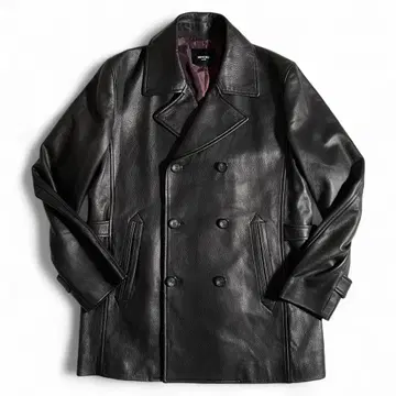 남성용 비기 가죽 코트 피 코트 더블 브레스트 시어링 가죽 엠보