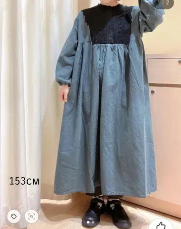 사만사 모스모스 긴팔 배색 레이스 원피스 그린