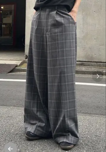그레이 체크 무늬 와이드 팬츠