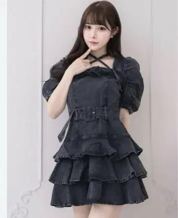 [ 새상품급 ] pium 티어드 프릴 미니 원피스 블랙 검정