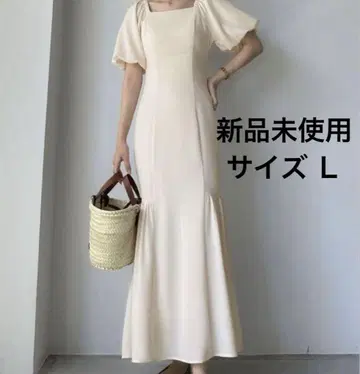 Louere 하이웨스트 개더 머메이드 원피스 L 아이보리 루엘레
