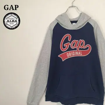 GAP 올드 갭 후드티 베이스볼 로고 화이트 택 네이비 L