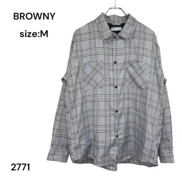 브라우니 BROWNY 셔츠 상의 M 체크 긴팔 멋짐