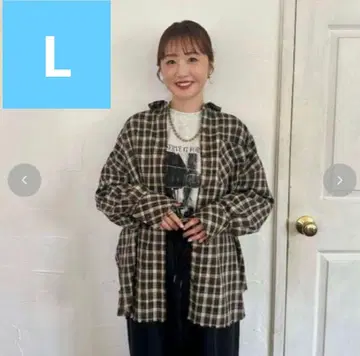 시마무라 omi 프린지 체크 무늬 셔츠 L 사이즈 중 브라운 브라운