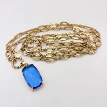 SALE 아가타 롱 목걸이 골드 블루스톤 120cm