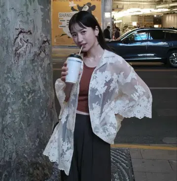 [새상품급] CLANE SHEER FLOWER LACE SHIRT