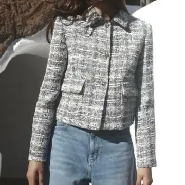 미사용 새상품 ZARA 자라 트위드 자켓 은색 버튼 텍스처