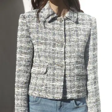 미사용 새상품 ZARA 자라 트위드 자켓 은색 버튼 텍스처