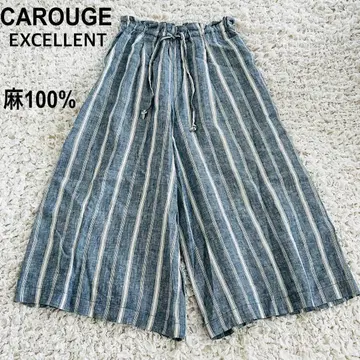 새상품급 CAROUGE 린넨100 스트라이프 와이드 팬츠 가우초 린넨