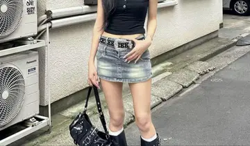 TRIFLE 더블 허리 데님 미니 치마바지