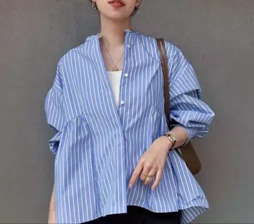오파크 클립 밴드 카라 페플럼 셔츠 사이즈 40/L 새상품급