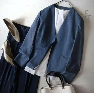 탁한 블루 유나이티드 애로우즈 그린 라벨 릴랙싱 노카라 자켓
