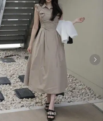 리엔다 rienda 레이스업 프릴 원피스 반팔 S