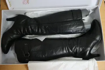 블랙 가죽 롱 부츠