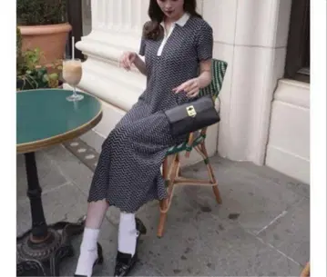 Scalloped Polo Dress / navy Msize