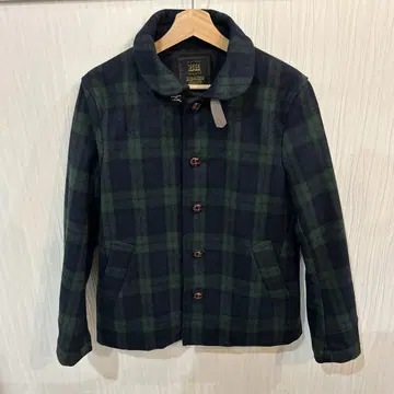 BEAMS HEART 네이비 그린 체크 피 코트 S