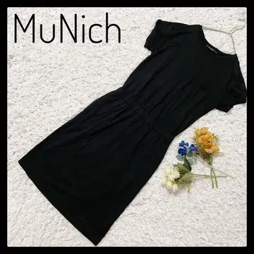 새상품급 일본제 Munich 뮤닉 절개 롱 원피스 반팔 블랙
