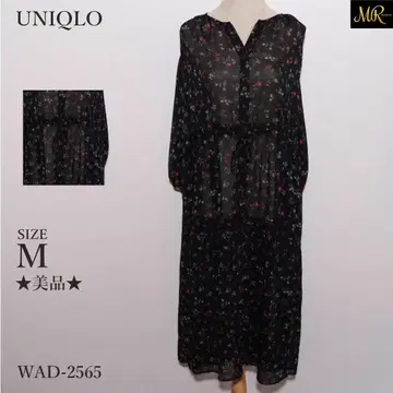 새상품급 유니클로 원피스 롱 기장 긴팔 미니 꽃무늬 쉬폰 허리 리본