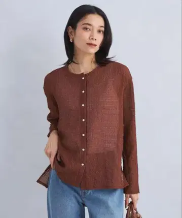 그린 라벨 릴랙싱 시어 포코포코 크루넥 가디건 브라운