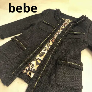 [ 새상품급 ] bebe 트위드 노카라 자켓 고급 레오파드 무늬