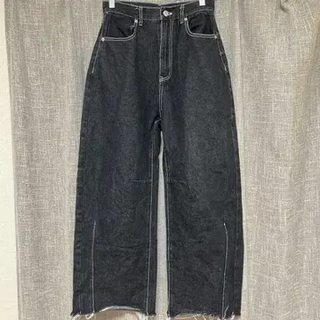 프린지 블랙 와이드 데님