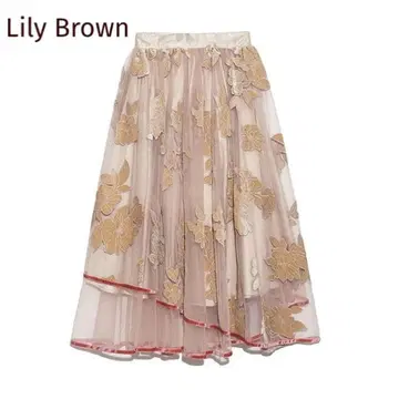 Lily Brown 벨로아 자수 헴라인 스커트