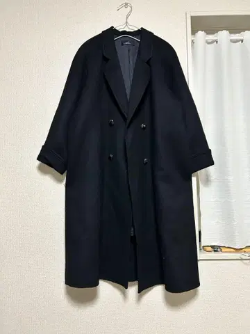 캐시미어 100% 블랙 더블 브레스트 롱 코트 Free