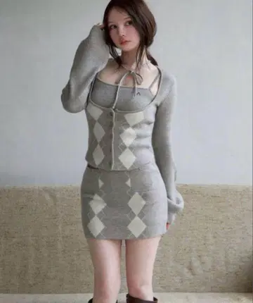 andmary argyle ribbon knit set up gray