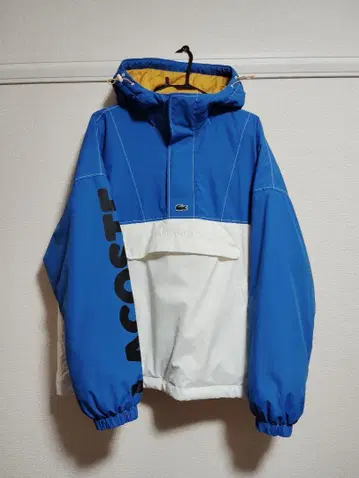 Lacoste 후드 부착 다운 자켓 블루 화이트
