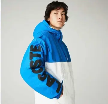 Lacoste 후드 부착 다운 자켓 블루 화이트