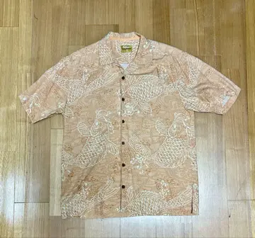 Tommy Bahama 실크 100% 하와이안 셔츠 잉어 패턴 살몬 핑크