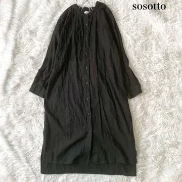 sosotto 코튼 린넨 핀턱 밴드 카라 셔츠 원피스 롱