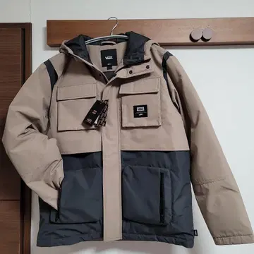 VANS 후드 부착 다운 자켓 SMALL 베이지/그레이
