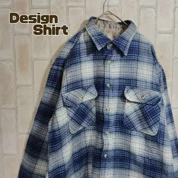 디자인 셔츠 긴팔 옴브레 체크 파랑