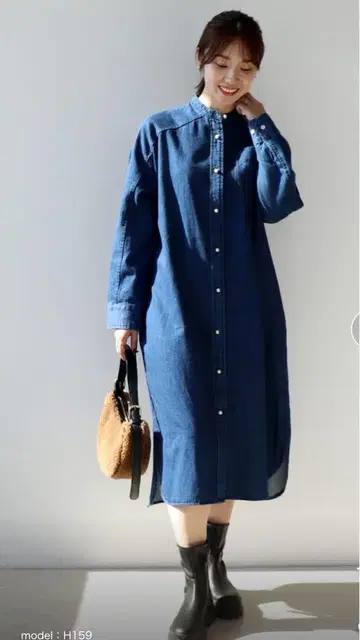 데님 블루 셔츠 원피스