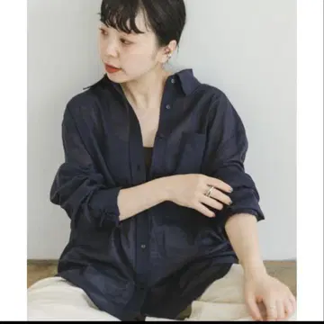 어반 리서치 코튼 린넨 네이비 빅 셔츠