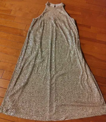 앤 테일러 골드 스팽글 슬리브리스 롱 드레스
