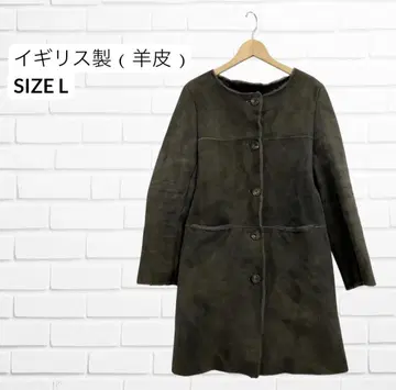 무스탕 코트 노카라 양가죽 시프스킨 천연 가죽 퍼 L