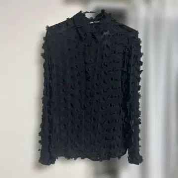 ZARA 시스루 꽃 장식 블랙 긴팔 셔츠 xs 사이즈