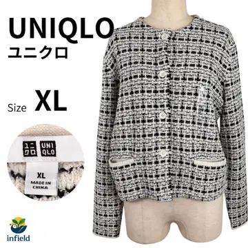 유니클로 니트 숏 자켓 화이트 x 블랙 XL