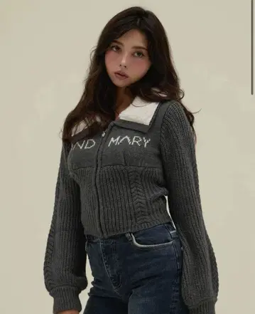andmary Mary 로고 집업 탑스 그레이