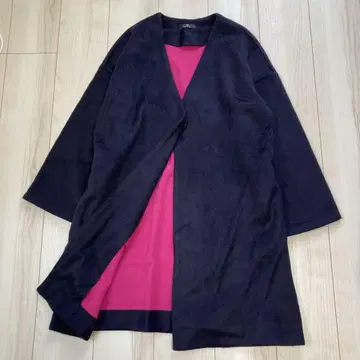 폴스미스 노카라 울 코트 XL 네이비 핑크
