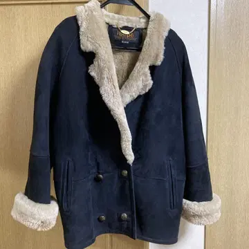 네이비 무스탕 코트 더블 브레스트