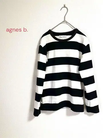 agnes b. BIOTOP 별주 화이트 블랙 보더 긴팔 T셔츠 에네스베
