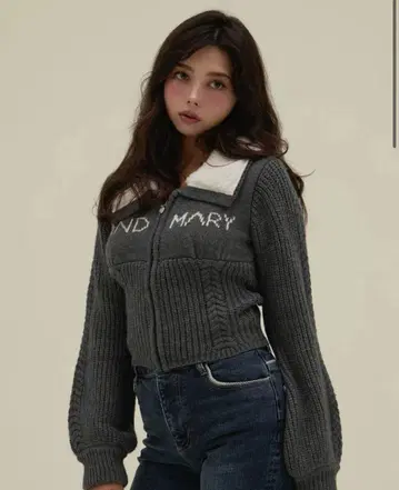 andmary Mary 로고 집업 탑 그레이